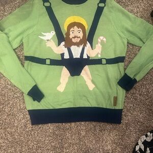 Ugly Christmas sweater Tipsy Elves Green Sweater with Playful Graphic